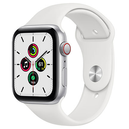 Apple Watch SE 44mm 2020 Silver Aluminium Case with White Sport Band