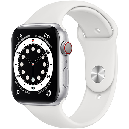 Apple Watch Series 6 44mm Silver Aluminium Case with White Sport Band