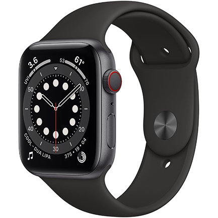 Apple Watch Series 6 44mm Space Grey Aluminium Case with Black Sport Band