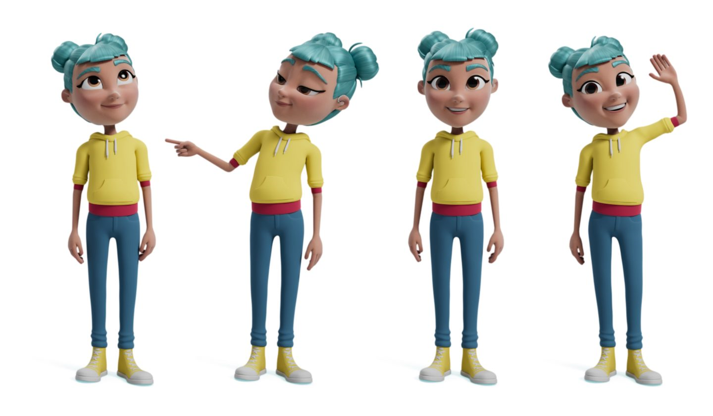 Star, the main character in the StorySign app, in four different poses