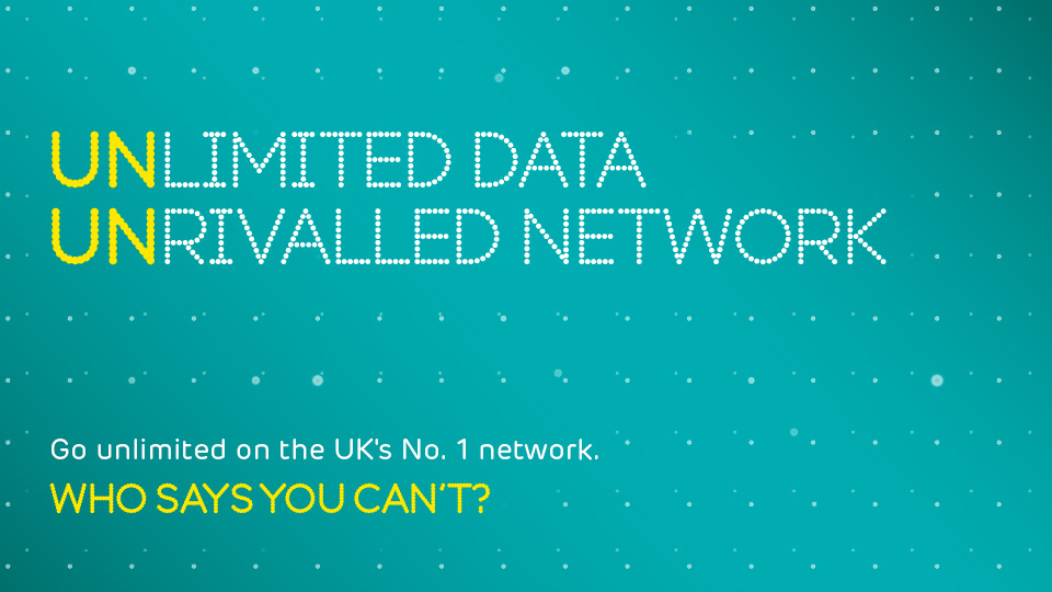  Unlimited Data, Unrivalled Network on an aqua background 