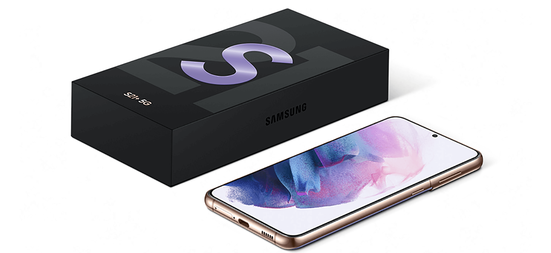 Samsung Galaxy S21 Plus 5G next to its box