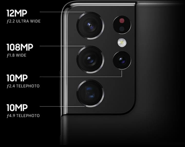 Samsung Galaxy S21 Ultra 5G rear camera resolutions