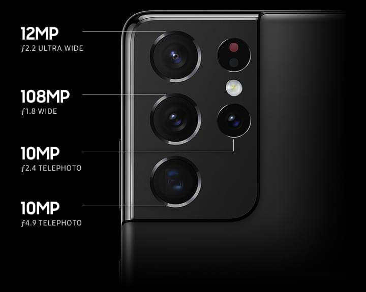 Samsung Galaxy S21 Ultra 5G rear camera resolutions