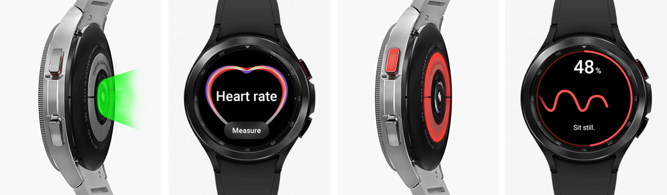 Side and front view of Samsung Galaxy Watch4 Classic in black and silver