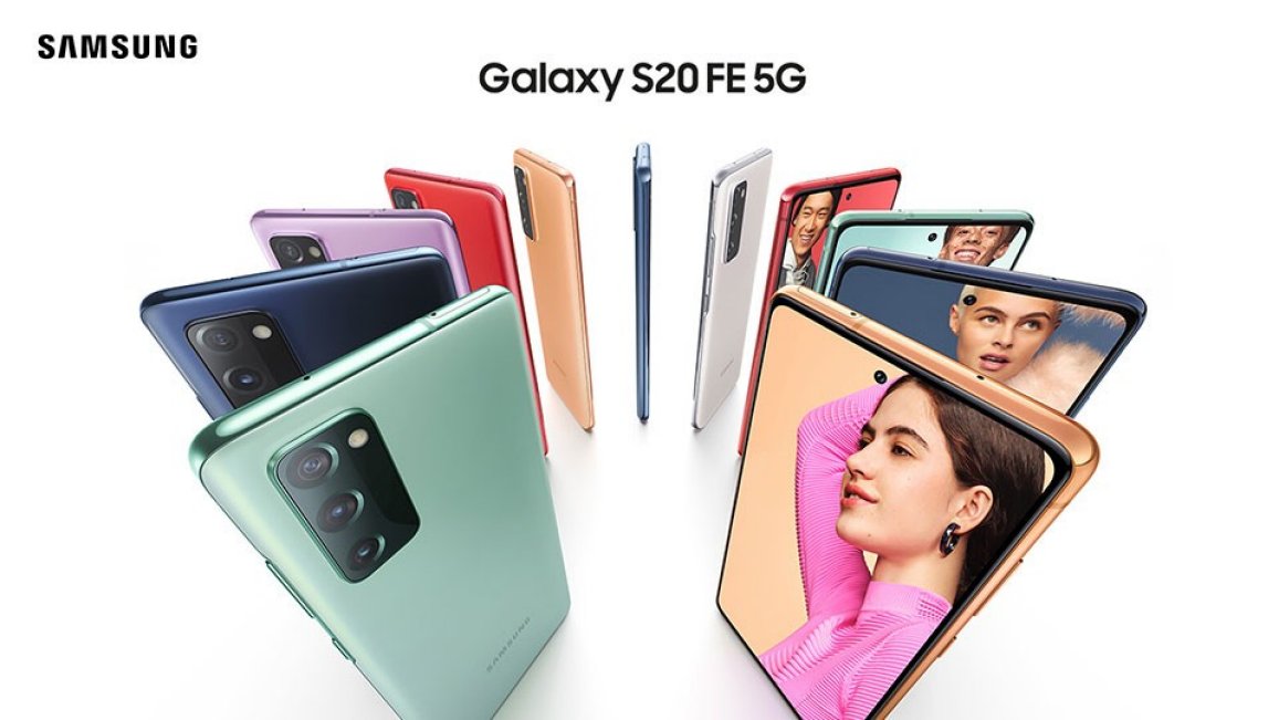 Samsung Galaxy S20 FE 5G phones in a range of colours