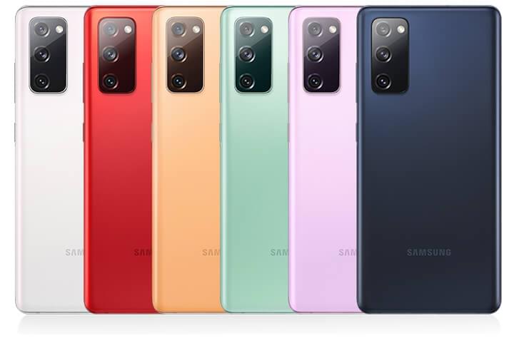 Rear view of S20 handsets showing all colours